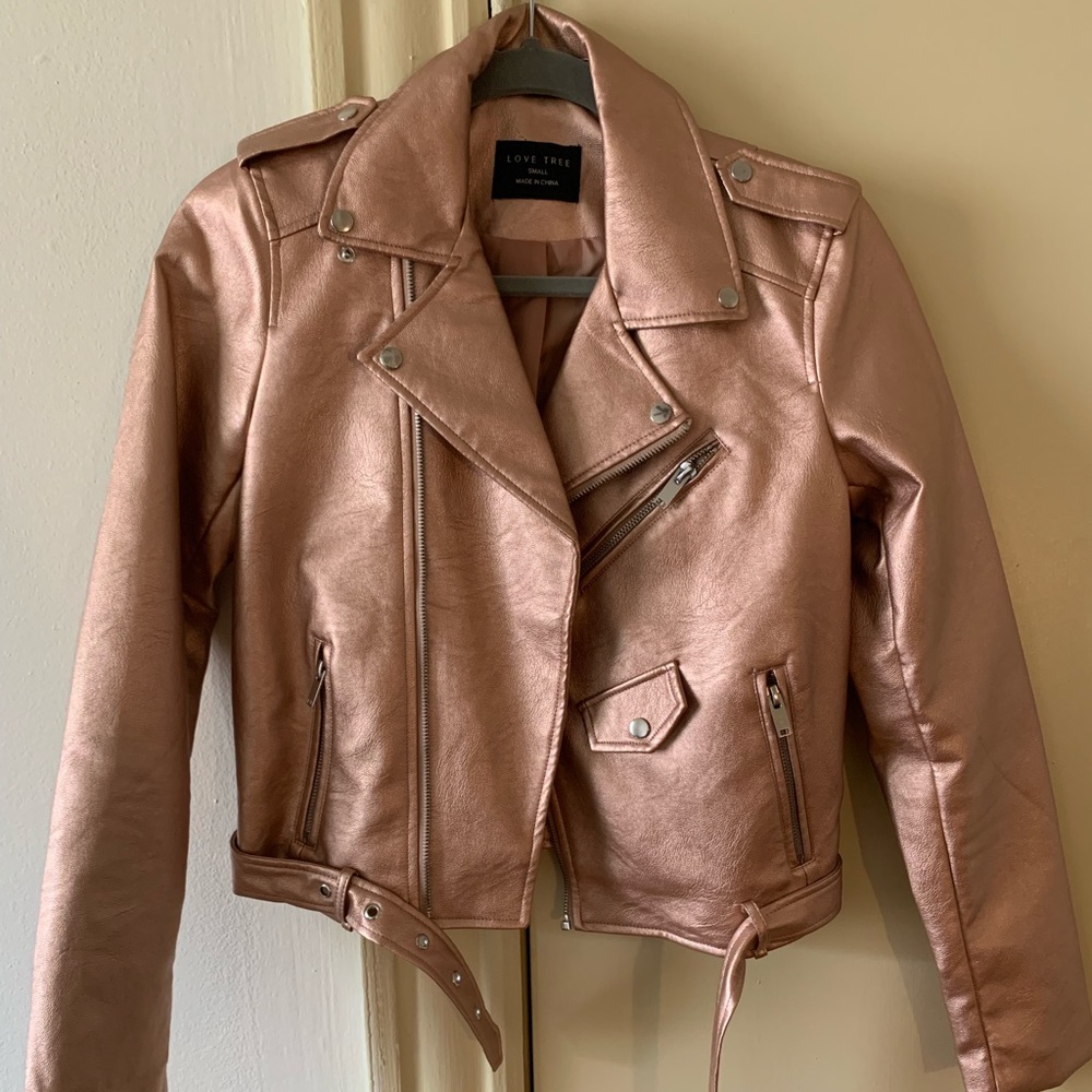 Faux Leather Moto Jacket (Rose)
